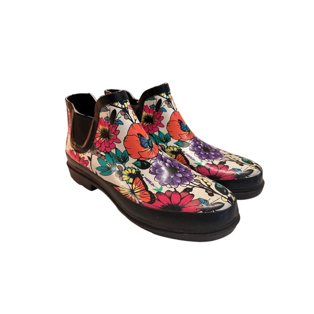 Sakroots Rhyme Ankle Rain Boots Floral Butterfly Chelsea Booties Size 9
